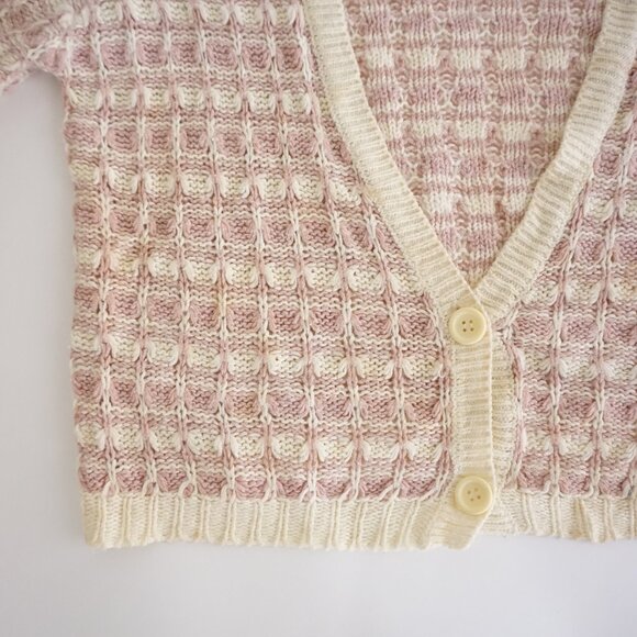 VTG Knitmakers Pink Cream Textured Knit Button Cardigan Cabincore Cottagecore S - Picture 6 of 11